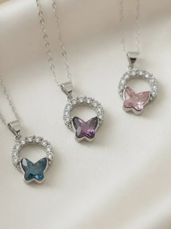 Продукт Колие от сребро с кристал Swarovski Пеперуден свят Изображение